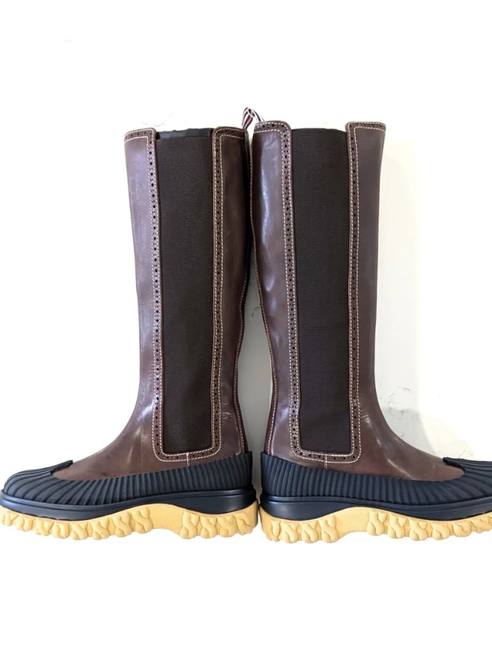 THOM BROWNE Knee High Chelsea Duck Boots Brown Leather Rubber Sole SIZE 9